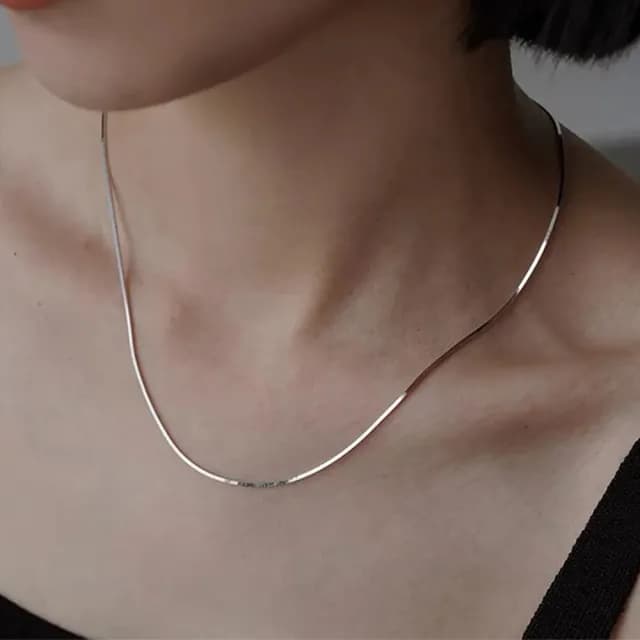 【LEEHER】雙11 純銀素鍊/鎖骨鏈/925/純銀項鍊/銀飾/蛇骨鍊/高級感/飾品/配飾/簡約項鍊/項鍊女/