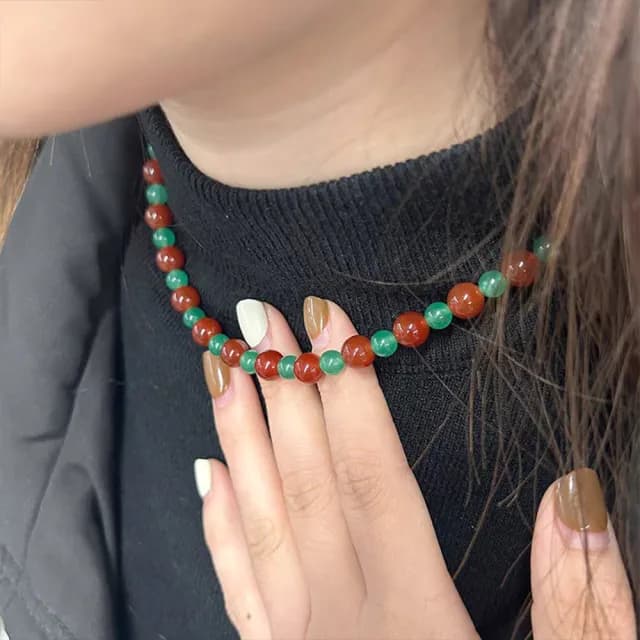 【KT DADA】情人節禮物 紅瑪瑙項鍊 串珠項鍊 小眾設計 鎖骨鍊 頸鍊 百搭飾品 情侶項鍊 復古項鍊 個性項鍊
