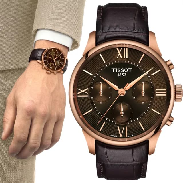 【TISSOT 天梭 官方授權】Chemin Des Tourelles 杜魯爾系列 三眼計時機械錶-42mm 男錶 禮物 推薦(任選一款)