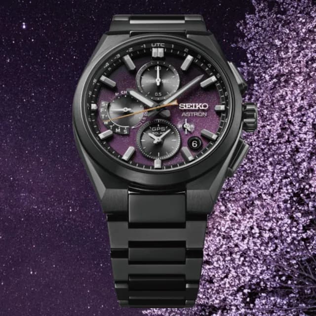 【SEIKO 精工】ASTRON GPS 限量款夜櫻衛星對時雙時區太陽能鈦金屬男錶-紫x黑/42mm(SSH171J1 /5X83-0AL0SD)