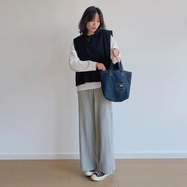 【橘魔法】羅紋坑條下擺小開岔寬褲（大人賣場）(長褲 闊腿褲 褲子 大人 童裝 親子裝 兒童)