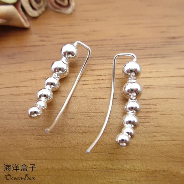 【海洋盒子】一體成形排列立體圓球925純銀耳環(垂墜耳環)