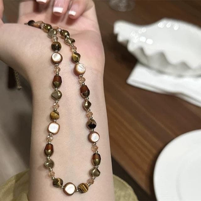 【Penny珮妮】美拉德輕奢不規則虎眼石項鍊(母親節 送女友 交換禮物  生日禮 情人節 尾牙 新年 結婚 送閨蜜)