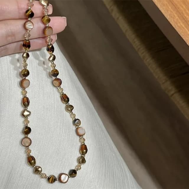 【Penny珮妮】美拉德輕奢不規則虎眼石項鍊(母親節 送女友 交換禮物  生日禮 情人節 尾牙 新年 結婚 送閨蜜)
