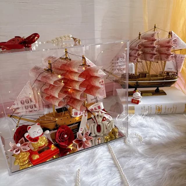 【喜滋滋花藝】大船入港招財貓開幕賀禮_純製作費/真鈔另外轉帳(開幕/新居/升遷/企業賀禮/鈔票花/生日禮物)