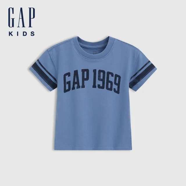 【GAP】男幼童裝 Logo純棉印花圓領短袖T恤-藍色(738280)