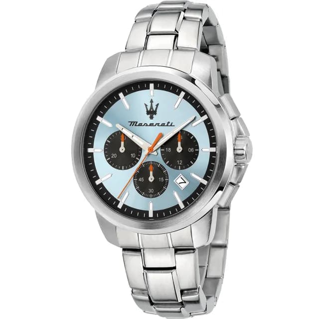 【MASERATI 瑪莎拉蒂】Successo 冰藍熊貓 三眼計時手錶-42mm 禮物 送禮 推薦(R8873621044)