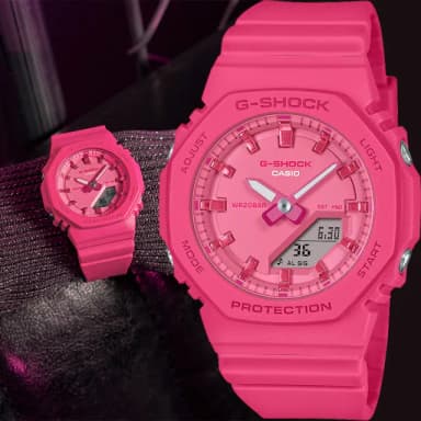 【CASIO 卡西歐】G-SHOCK 單色時尚 八角雙顯手錶-粉紅 送禮 禮物 推薦(GMA-P2100PP-4A)