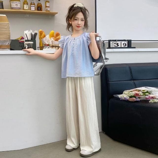 【小衣衫童裝】中大女童夏天短袖天絲長褲套裝(1140302)