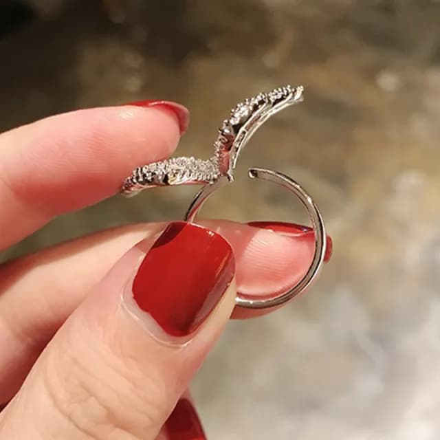 【KT DADA】情人節禮物 蝴蝶戒指 純銀戒指 925 戒指女生 鋯石戒指 開口戒指 可調節 復古 高級感 造型戒指