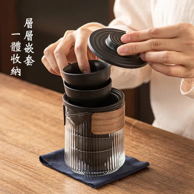 【CS22】日式禪風言和旅行便攜茶具5件組(小巧適手 方便攜帶)