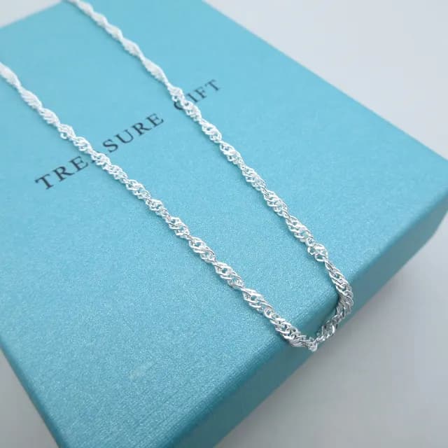 【海洋盒子】母親節禮物 3g。2mm寬18吋45cm。粗厚水波龍蝦扣頭足銀999純銀單鍊.項鍊(單戴鍊)