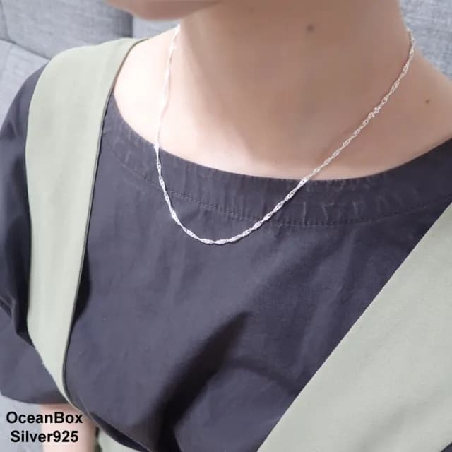 【海洋盒子】母親節禮物 3g。2mm寬18吋45cm。粗厚水波龍蝦扣頭足銀999純銀單鍊.項鍊(單戴鍊)