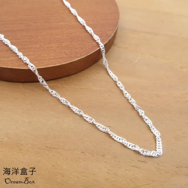 【海洋盒子】母親節禮物 3g。2mm寬18吋45cm。粗厚水波龍蝦扣頭足銀999純銀單鍊.項鍊(單戴鍊)