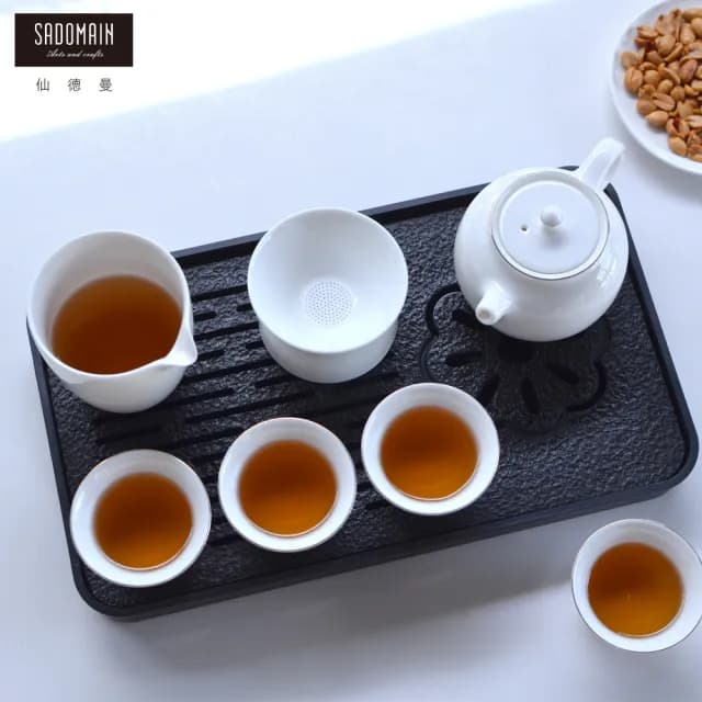 【SADOMAIN 仙德曼】鑲金白玉茶具旅組9件組-附收納提盒(一壺四杯/露營泡茶組/收納茶器套組/旅行茶具組)