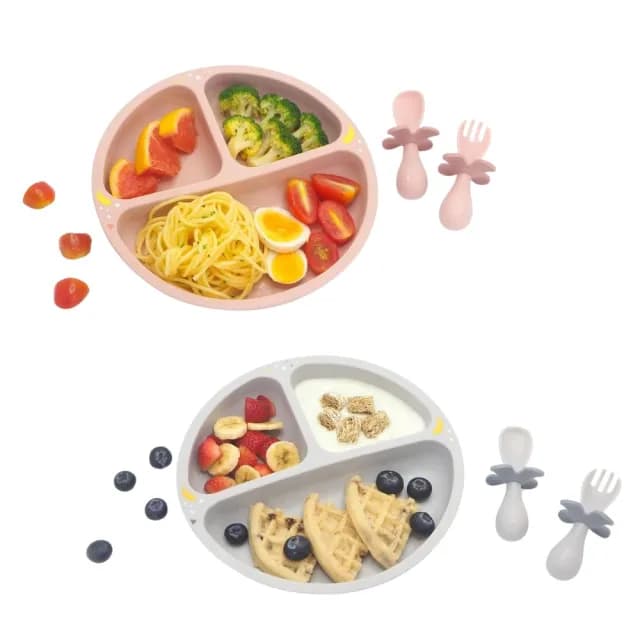 【Oribel】寶寶學習餐具-餐盤叉匙組(學習餐具/副食品/矽膠/餐盤/叉子/湯匙)