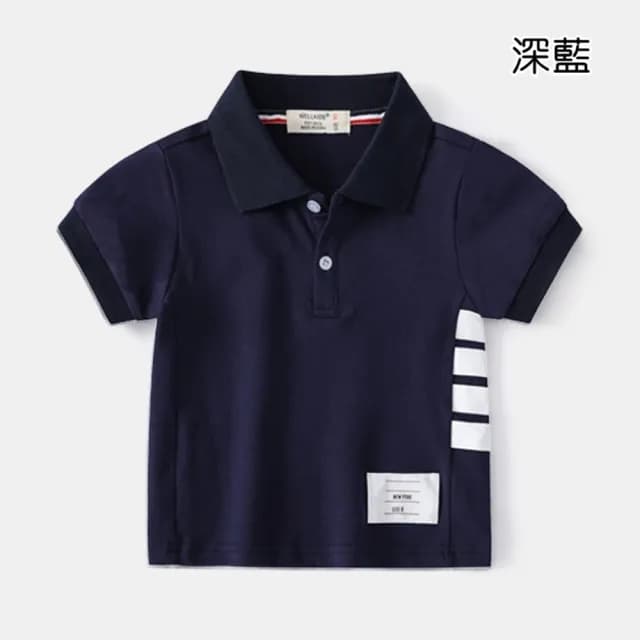 【橘魔法】單側邊槓條棉質翻領POLO衫(短袖上衣 襯衫 休閒衫 運動 兒童 童裝 男童)