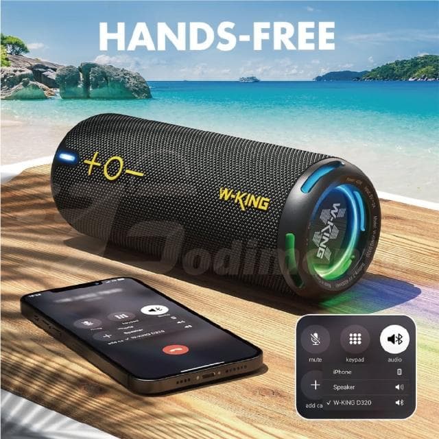 【W-KING】D320 40W 360度環繞防水藍芽喇叭(燈光/TF/AUX音響 EQ重低音喇叭)