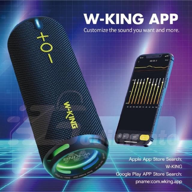 【W-KING】D320 40W 360度環繞防水藍芽喇叭(燈光/TF/AUX音響 EQ重低音喇叭)