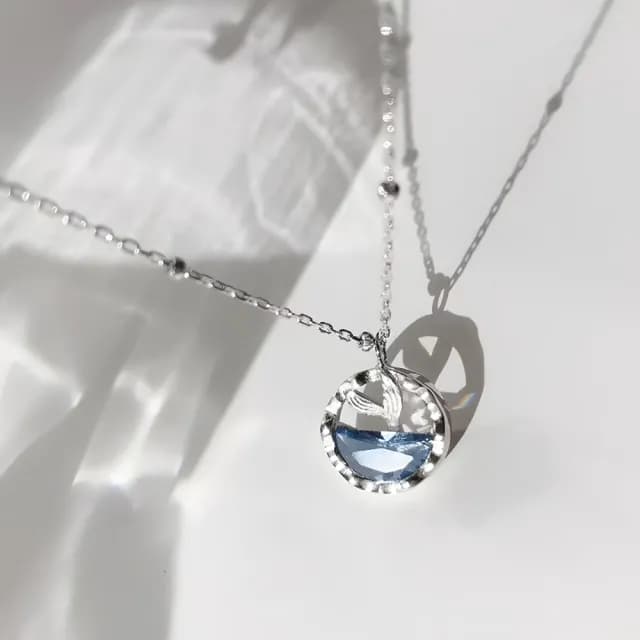 【蔚藍小眾】s925海洋藍魚尾鎖骨項鍊(項鏈 項鍊 配件 女生 生日 情人節 禮物 日常 正裝 禮服 穿搭配件)