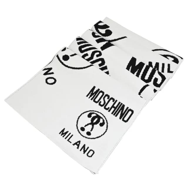 【MOSCHINO】經典英文LOGO雙面雙色混羊毛保暖披肩長圍巾(黑/白)
