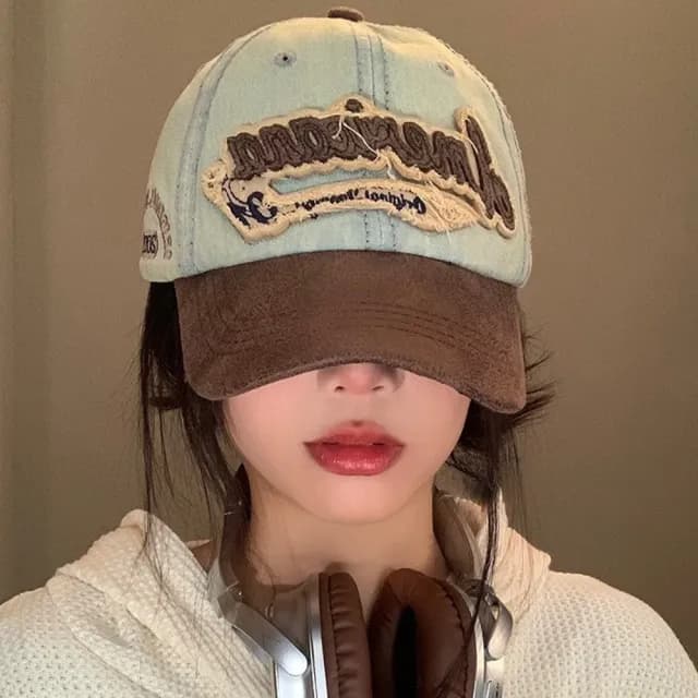【MoonDy】情人節禮物 帽子 棒球帽 鴨舌帽 牛仔帽 女帽 美式復古 老帽 遮陽帽 刺繡 ins風 甜酷風 拼色 百搭