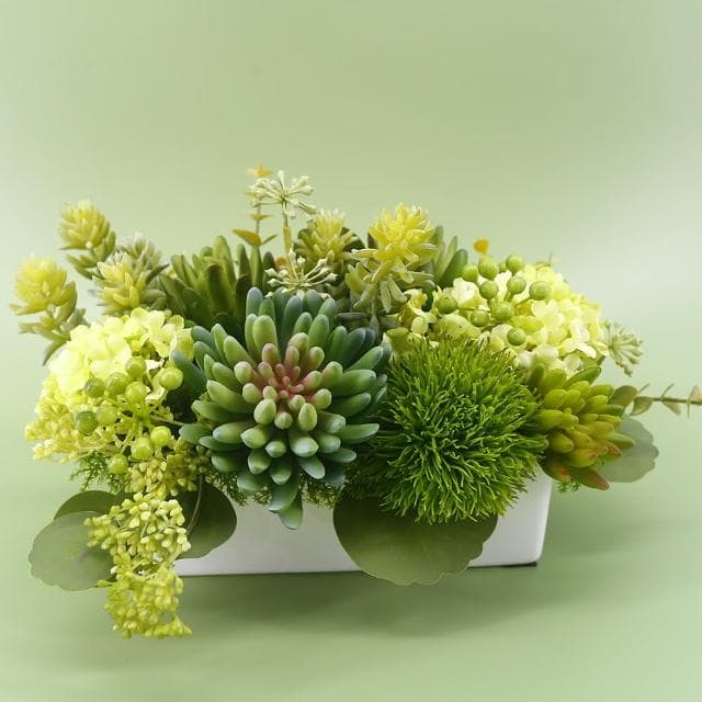 【HUGO DECO 榆果傢飾】佛手蓮繡球組合長盆香氛植栽(擬真植物/人造盆栽/綠化/佈置/禮物)