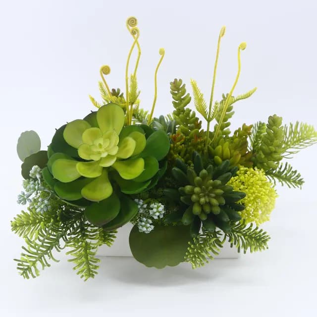 【HUGO DECO 榆果傢飾】寶石蓮多肉組合長盆植栽(擬真植物/人造盆栽/綠化/佈置/禮物)