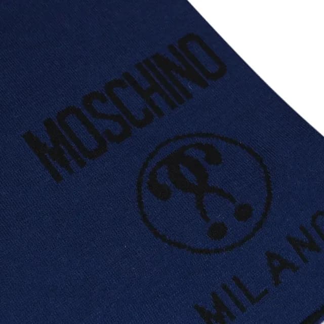 【MOSCHINO】經典英文LOGO雙面雙色混羊毛保暖披肩長圍巾(深藍/黑)