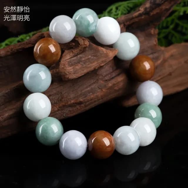 【Penny珮妮】緬甸A貨翡翠三彩冰種玉石手鍊13mm(母親節 父親節 送男友 交換禮物 生日 情人節 尾牙 新年)