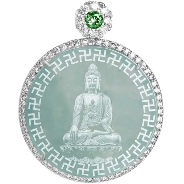 【Penny珮妮】A貨翡翠藍水影雕如來佛銅鍍銀鑲冰種玉石吊墜項鍊毛衣鍊(交換禮物  生日 尾牙 新年 結婚)