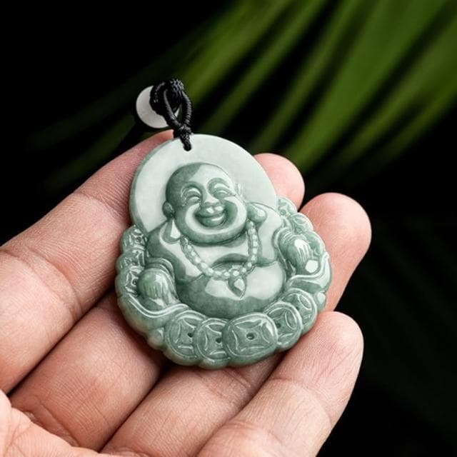 【Penny珮妮】A貨翡翠豆種金錢笑佛彌勒佛通財吊墜項鍊毛衣鍊(交換禮物  生日禮 情人節 尾牙 新年 結婚)