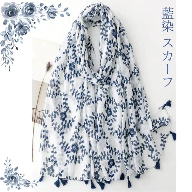 【WOONUE】日本藍染和風棉麻披肩圍巾絲巾防曬披肩冷氣披巾(生日禮物母親節媽女友老婆禮物情人節)