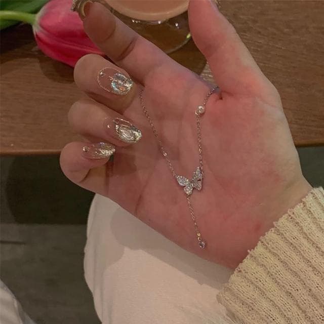 【KT DADA】項鍊 飾品 配件 純銀項鍊 銀項鍊 蝴蝶項鍊 閨蜜項鍊 鑽石項鍊 女朋友生日禮物 銀鏈 銀飾 項鏈
