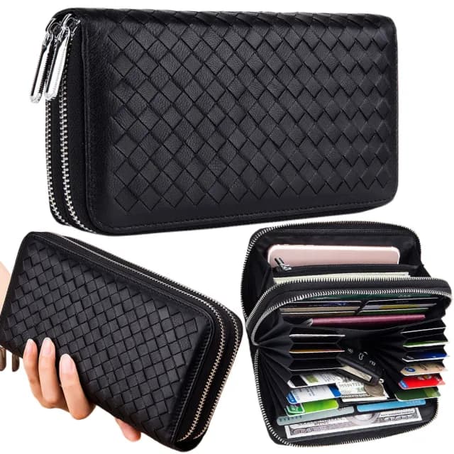 【MoonDy】雙11 錢包 皮包 羊皮 長夾 大容量錢包 零錢包 錢包 編織包包 羊皮皮包 手機