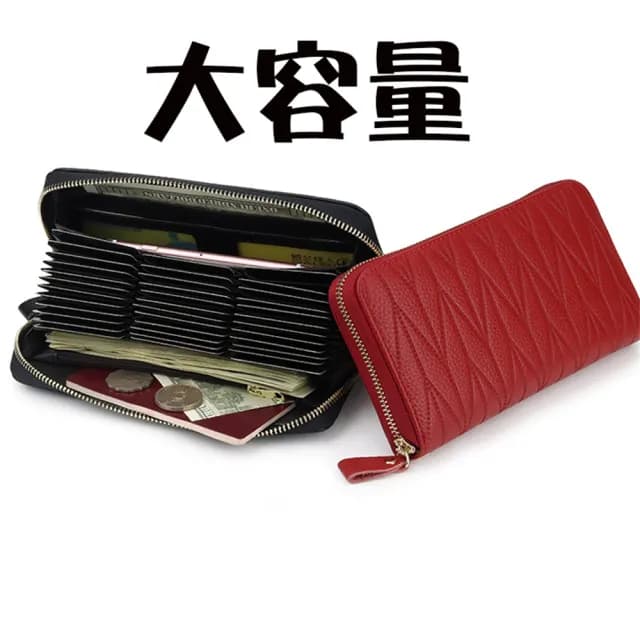 【MoonDy】情人節禮物 真皮包包  長夾女生 女士長款錢包 rfid防盜刷 風琴卡包 頭層牛皮拉鍊包 拉鍊長夾 長
