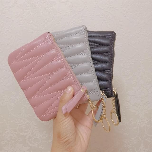 【MoonDy】母親節禮物 真皮零錢包 羊皮零錢包 真皮小錢包 女錢包 小錢包女 拉鏈零錢包 小手包 手拿包 菱格