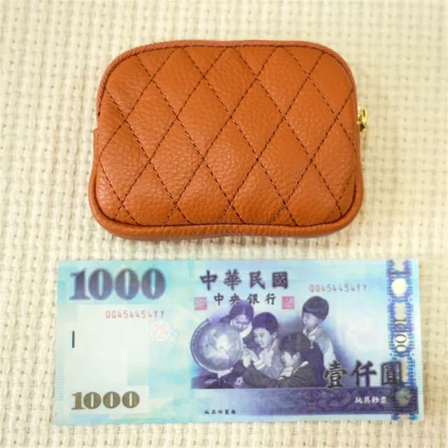 【MoonDy】錢包女 零錢包 雙拉鏈零錢包 真皮包包 零錢包 牛皮零錢包 錢包  菱格零錢包 魚