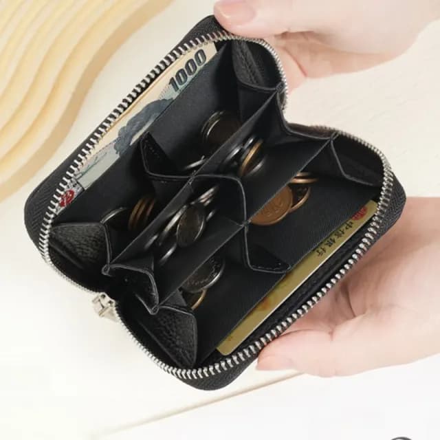 【一目了然】日系真皮六格硬幣收納零錢包(真皮包包 零錢分類 RFID防盜刷 卡包 信用卡夾 短