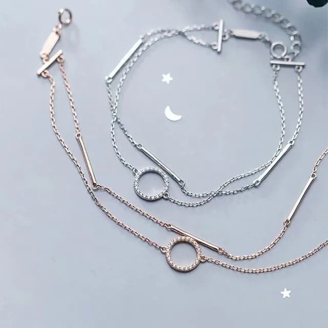 【維克維娜】水鑽圓環925純銀雙練手鍊