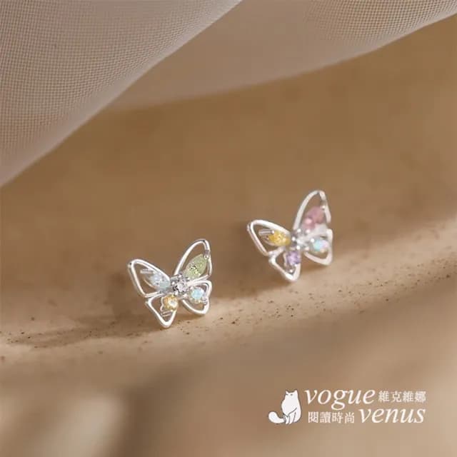 【維克維娜】彩鑽精巧蝴蝶925純銀耳環