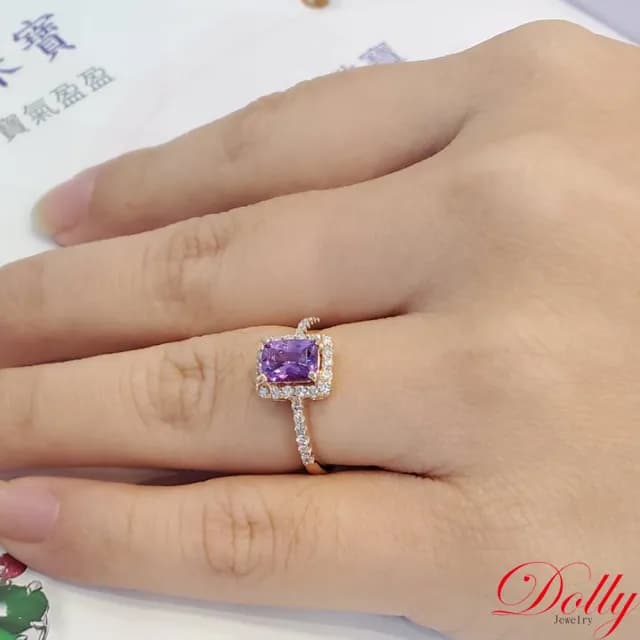 【DOLLY】1克拉 無燒斯里蘭卡艷彩紫羅蘭藍寶石18K玫瑰金鑽石戒指-011(母親節 長輩送禮 交換禮物首選)