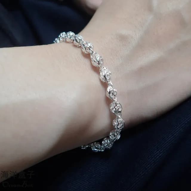 【海洋盒子】母親節禮物 財源滾滾鏤空圓球925純銀手鍊(女用手鍊)