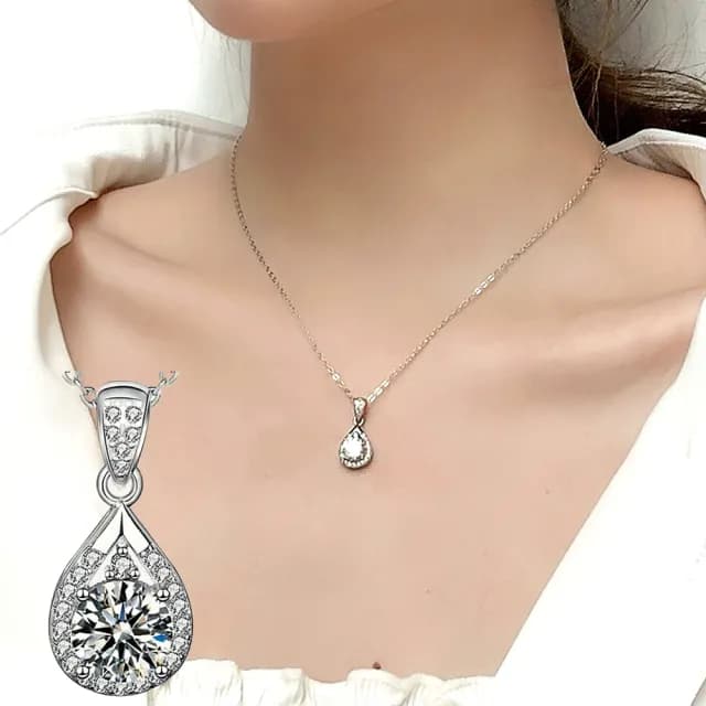 【MoonDy】雙11 925純銀項鍊 莫桑鑽石項鍊 1克拉項鏈 女生項鍊 抗過敏項鍊 水滴項鍊 情人節禮物