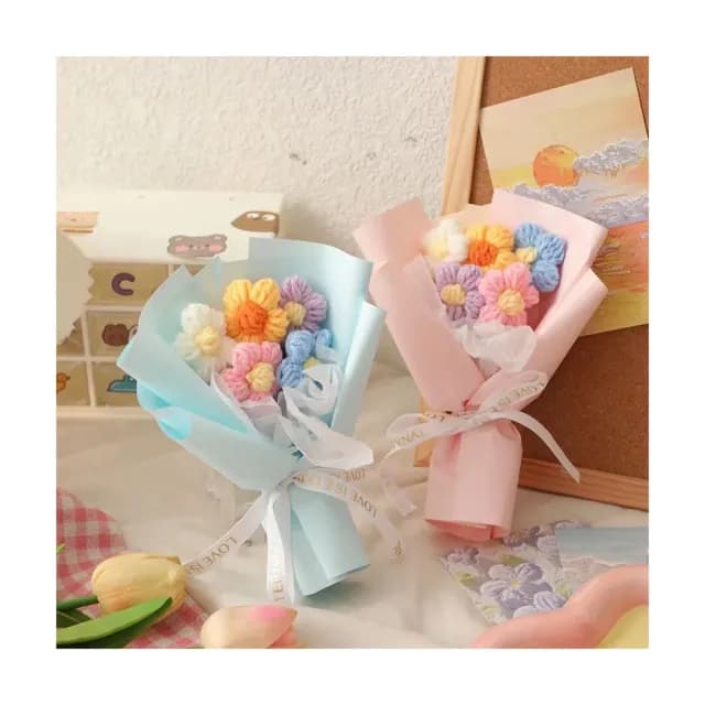 泡芙編織花小花束3束附提袋(生日 派對 母親節 情人節 求婚告白 七夕 畢業 謝師宴 送禮 小禮物 氣球 布置)