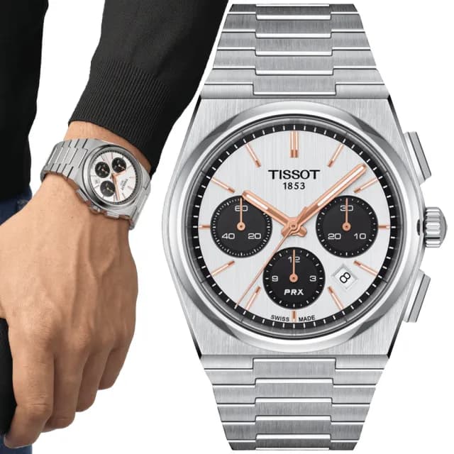 【TISSOT 天梭 官方授權】PRX系列 熊貓 1970年代復刻 機械腕錶 畢業禮物 送禮 推薦(T1374271101100)