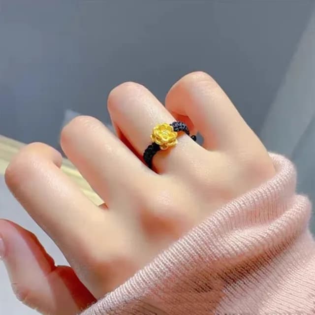 【Penny珮妮】黃金999蓮花編織繩可調節指環戒指2色可選(母親節 交換禮物 生日禮 情人節 尾牙 新年 結婚)