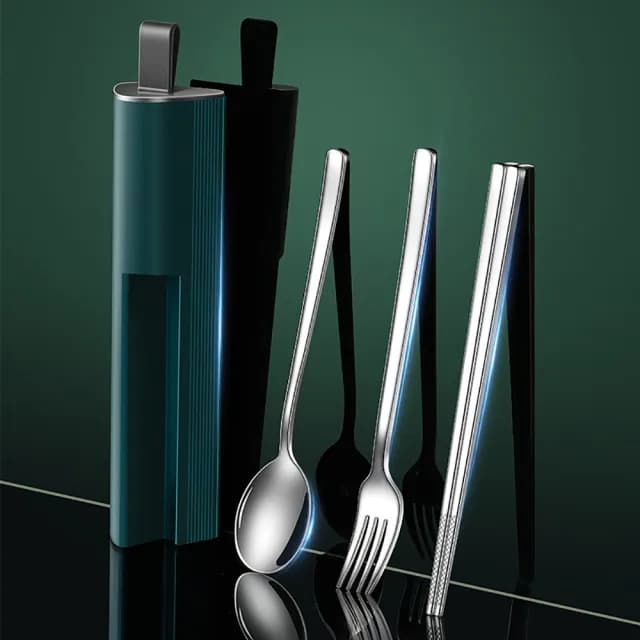 【挪威森林】頂級316不鏽鋼環保便攜餐具組 不銹鋼筷子湯匙叉子+收納盒(野餐露營餐具 手機架)