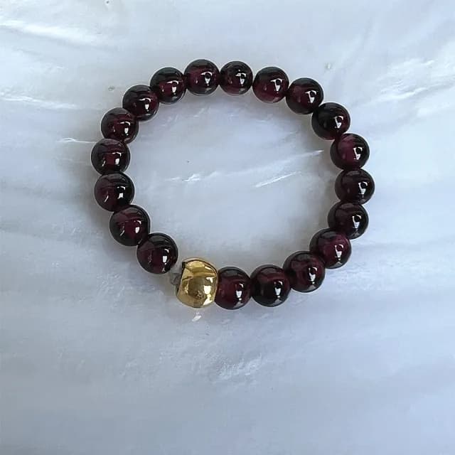 【Penny珮妮】黃金999轉運金珠石榴石彈力繩指環戒指(母親節 交換禮物  生日禮 情人節 尾牙 新年 結婚)
