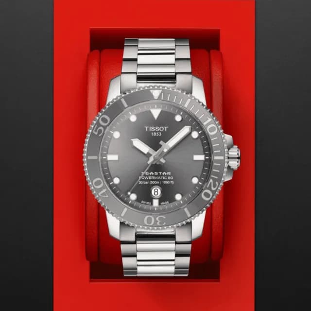 【TISSOT 天梭 官方授權】SEASTAR 1000 海星系列 潛水機械腕錶 父親節 禮物 送禮 推薦(T1204071108101)